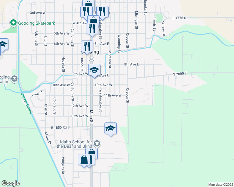 map of restaurants, bars, coffee shops, grocery stores, and more near 1041 Wyoming Street in Gooding