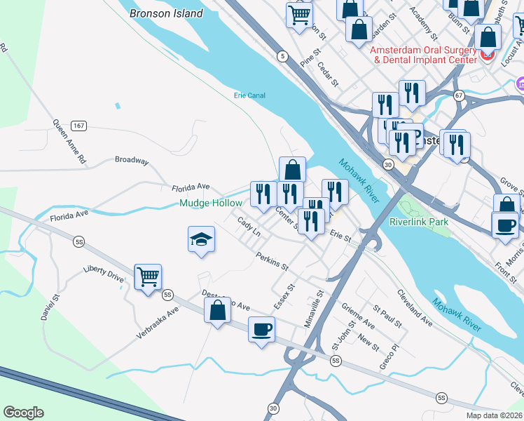 map of restaurants, bars, coffee shops, grocery stores, and more near 43 Broad Street in Amsterdam