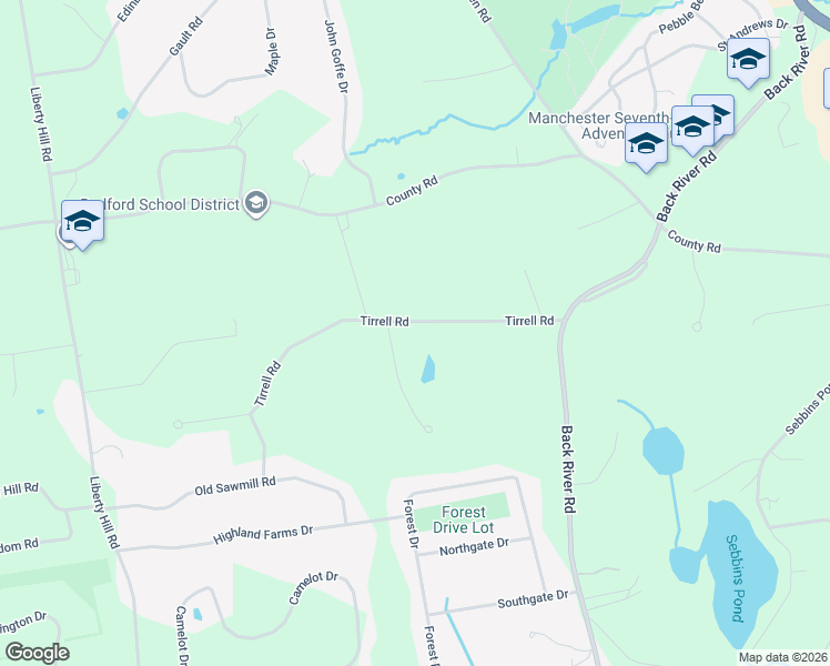 map of restaurants, bars, coffee shops, grocery stores, and more near 30 Tirrell Road in Bedford