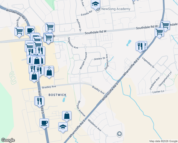 map of restaurants, bars, coffee shops, grocery stores, and more near 3547 Singleton Avenue in London