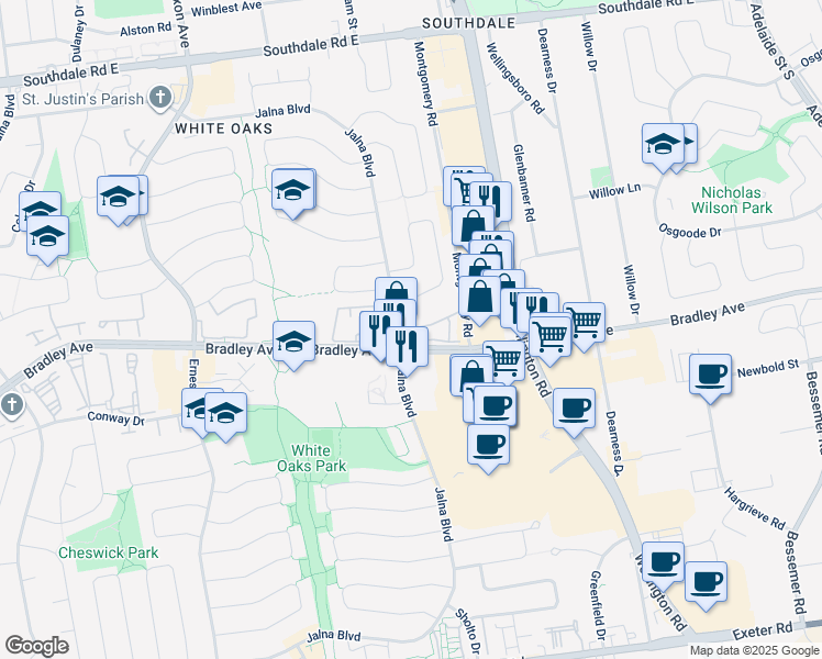 map of restaurants, bars, coffee shops, grocery stores, and more near in London