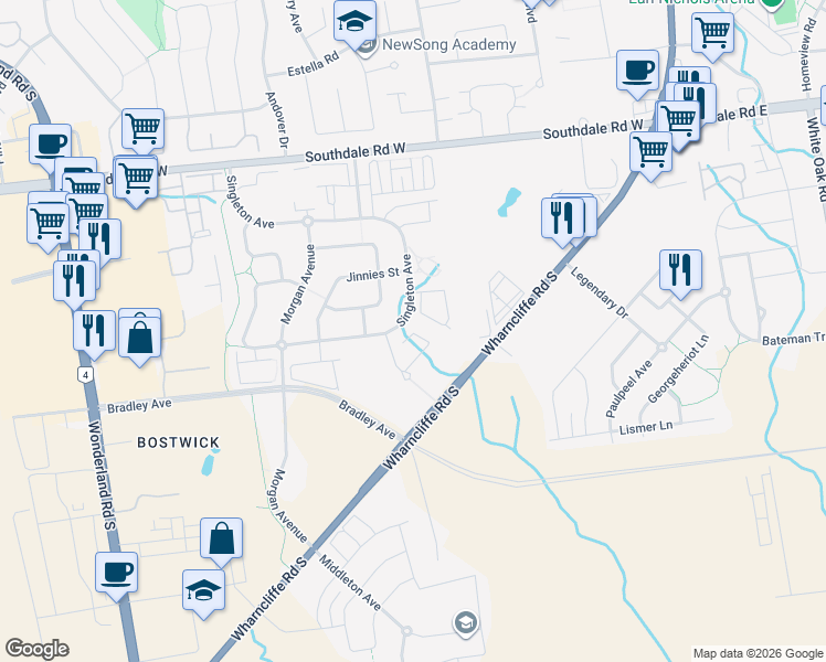 map of restaurants, bars, coffee shops, grocery stores, and more near 3399 Castle Rock Place in London