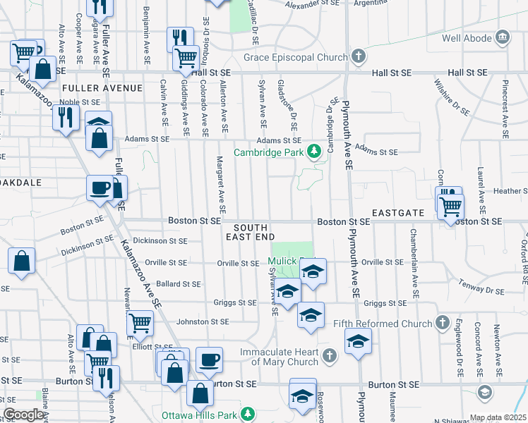 map of restaurants, bars, coffee shops, grocery stores, and more near in Grand Rapids