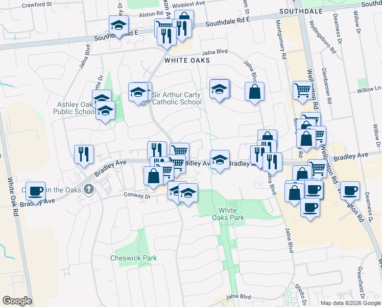 map of restaurants, bars, coffee shops, grocery stores, and more near 1582 Ernest Avenue in London