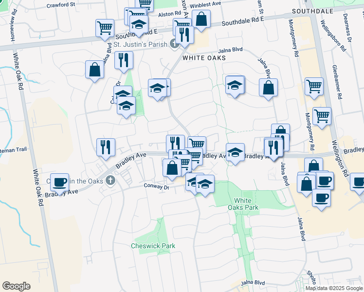 map of restaurants, bars, coffee shops, grocery stores, and more near 1585 Ernest Avenue in London
