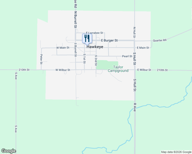 map of restaurants, bars, coffee shops, grocery stores, and more near 498 South 2nd Street in Hawkeye