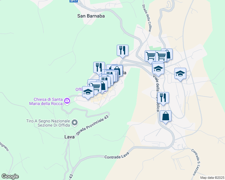 map of restaurants, bars, coffee shops, grocery stores, and more near 23 Piazza Forlini in Offida