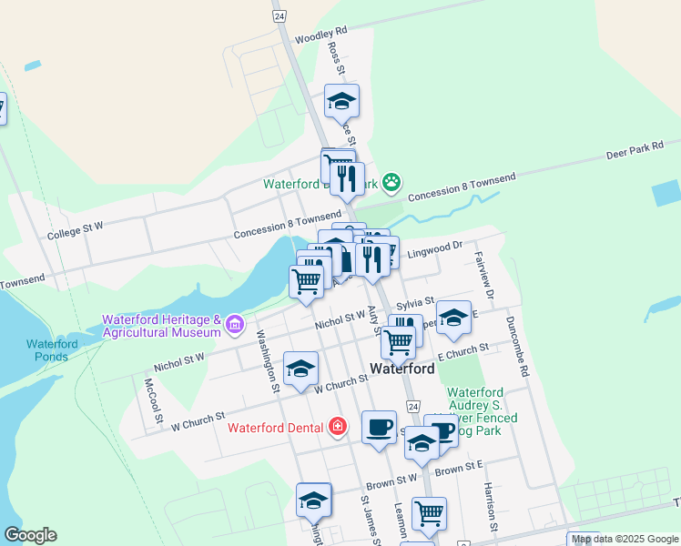 map of restaurants, bars, coffee shops, grocery stores, and more near 39 Alice Street in Waterford