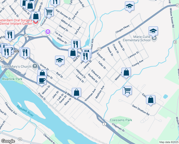 map of restaurants, bars, coffee shops, grocery stores, and more near 25 Pulaski Street in Amsterdam