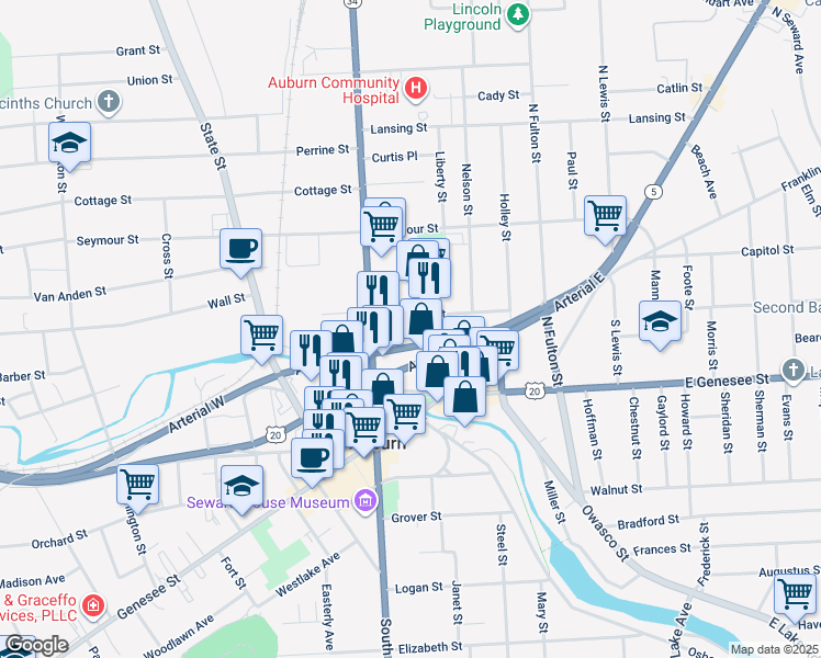 map of restaurants, bars, coffee shops, grocery stores, and more near 9 Arterial West in Auburn