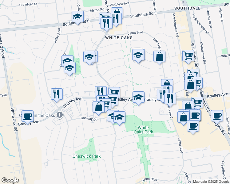 map of restaurants, bars, coffee shops, grocery stores, and more near 1590 Ernest Avenue in London