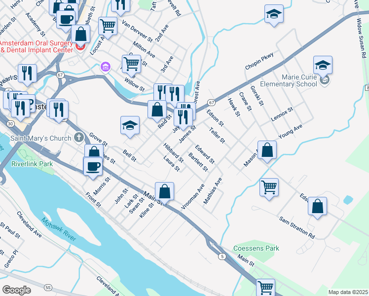 map of restaurants, bars, coffee shops, grocery stores, and more near 4 Bartlett Street in Amsterdam