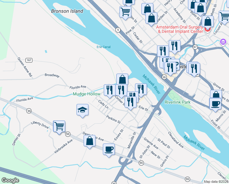map of restaurants, bars, coffee shops, grocery stores, and more near 43 Broad Street in Amsterdam