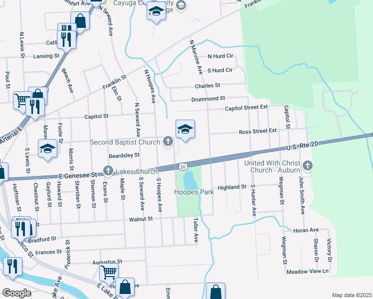 map of restaurants, bars, coffee shops, grocery stores, and more near 2 North Herman Avenue in Auburn