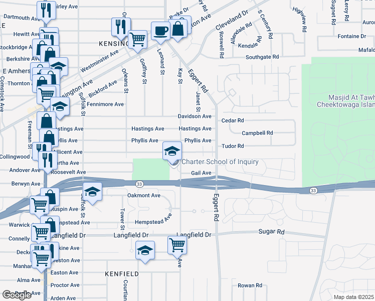 map of restaurants, bars, coffee shops, grocery stores, and more near 328 Millicent Avenue in Buffalo