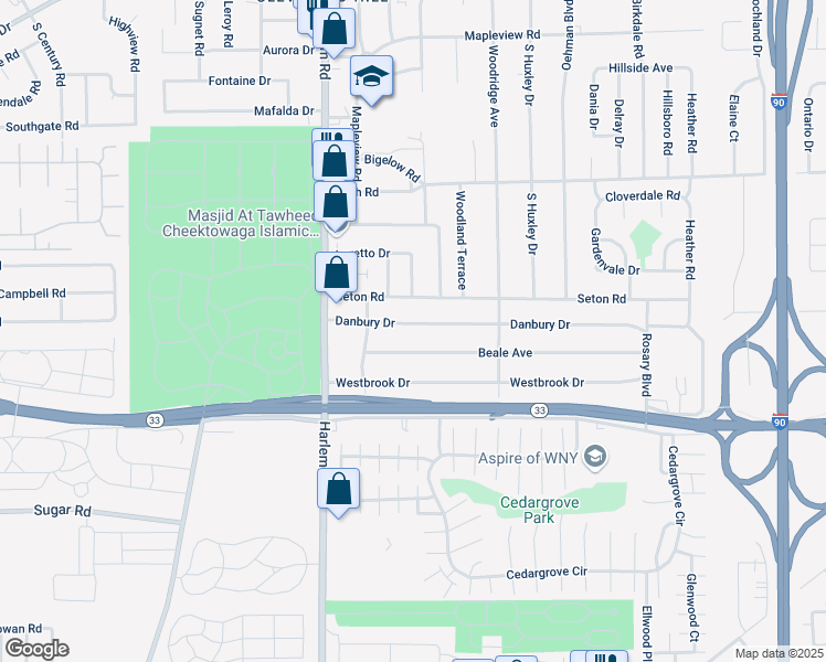 map of restaurants, bars, coffee shops, grocery stores, and more near 65 Beale Avenue in Buffalo