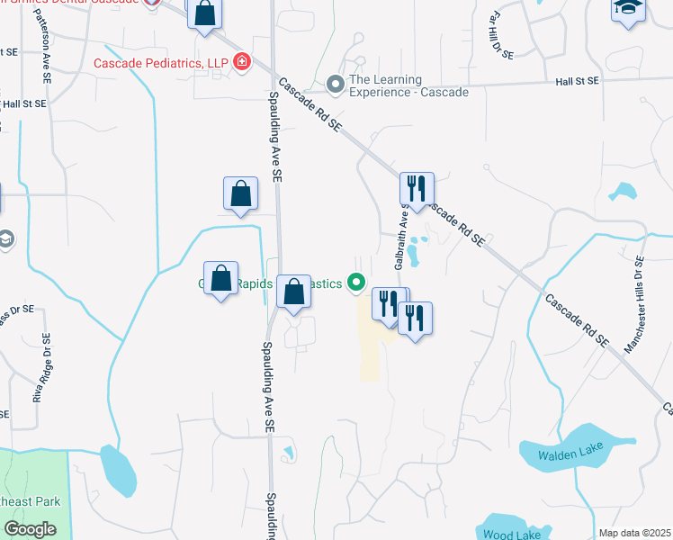 map of restaurants, bars, coffee shops, grocery stores, and more near 1575 Arboretum Drive Southeast in Grand Rapids