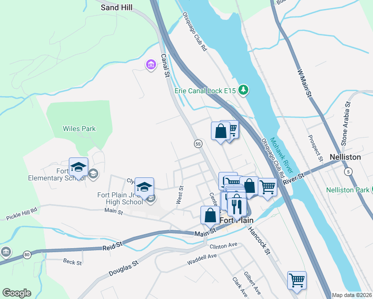 map of restaurants, bars, coffee shops, grocery stores, and more near 219 Canal Street in Fort Plain