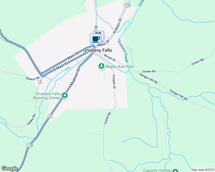 map of restaurants, bars, coffee shops, grocery stores, and more near 120 Cooper Street in Oriskany Falls