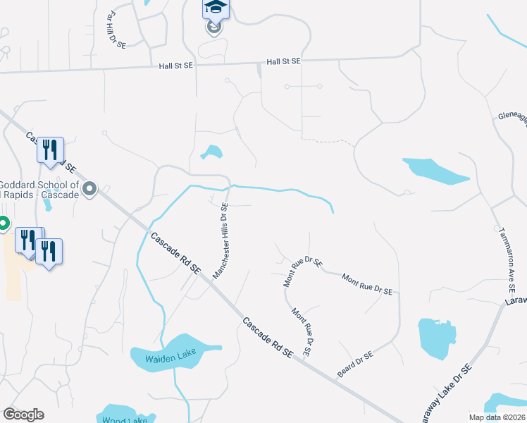map of restaurants, bars, coffee shops, grocery stores, and more near 5911 Whitworth Court Southeast in Grand Rapids