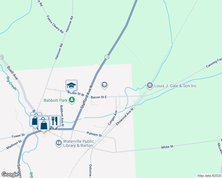map of restaurants, bars, coffee shops, grocery stores, and more near 145 Bacon Street East in Waterville