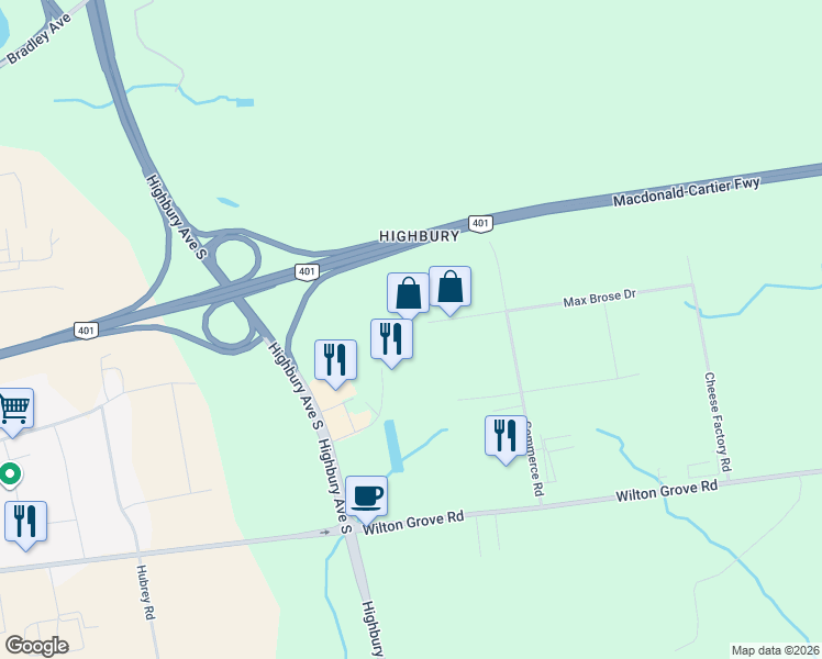 map of restaurants, bars, coffee shops, grocery stores, and more near 1425 Max Brose Drive in London