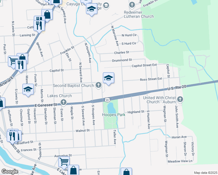 map of restaurants, bars, coffee shops, grocery stores, and more near 2 North Herman Avenue in Auburn