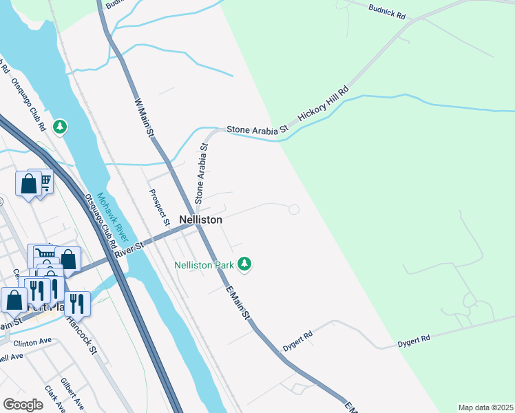 map of restaurants, bars, coffee shops, grocery stores, and more near Nellis Street in Nelliston