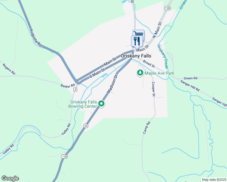map of restaurants, bars, coffee shops, grocery stores, and more near 142 Madison Street in Oriskany Falls