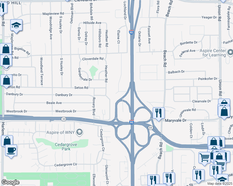 map of restaurants, bars, coffee shops, grocery stores, and more near 8 Hemenway Road in Buffalo