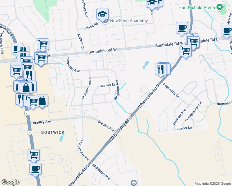 map of restaurants, bars, coffee shops, grocery stores, and more near 3311 Jinnies Way in London