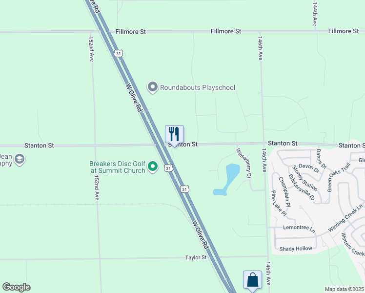 map of restaurants, bars, coffee shops, grocery stores, and more near in West Olive