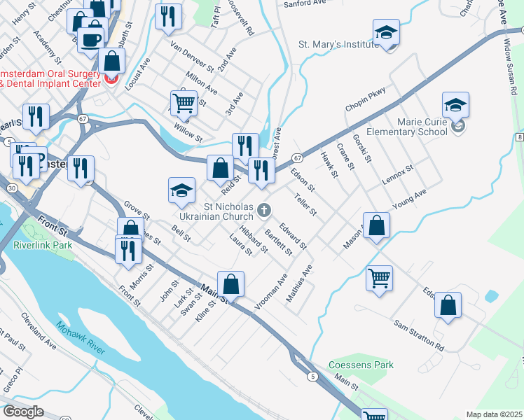 map of restaurants, bars, coffee shops, grocery stores, and more near 54 James Street in Amsterdam