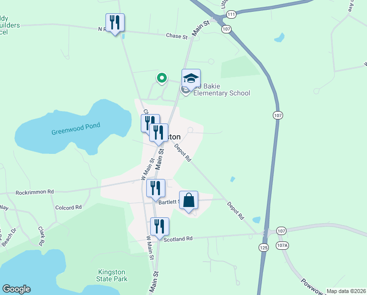 map of restaurants, bars, coffee shops, grocery stores, and more near 6 Depot Road in Kingston