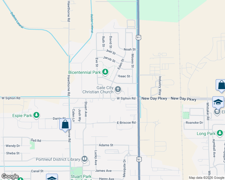 map of restaurants, bars, coffee shops, grocery stores, and more near 5660 Eden Street in Pocatello