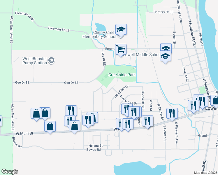 map of restaurants, bars, coffee shops, grocery stores, and more near 1510 Carol Lynne Drive in Lowell