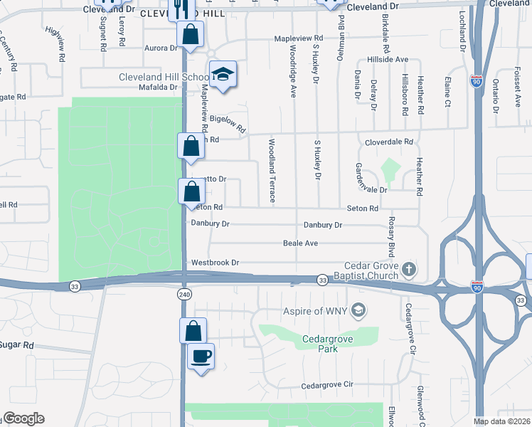 map of restaurants, bars, coffee shops, grocery stores, and more near 119 Seton Road in Cheektowaga