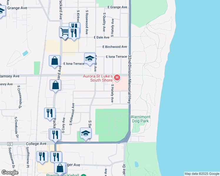 map of restaurants, bars, coffee shops, grocery stores, and more near 5961 South Hately Avenue in Cudahy