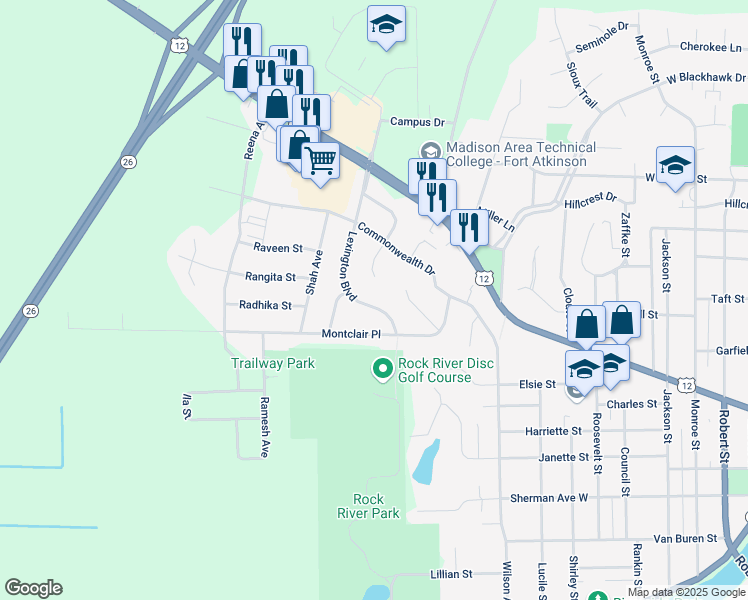 map of restaurants, bars, coffee shops, grocery stores, and more near 516 Lexington Boulevard in Fort Atkinson
