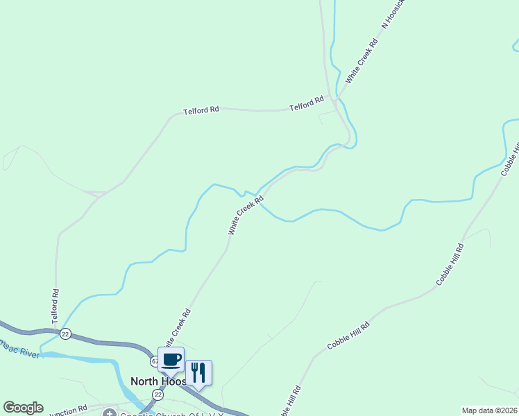 map of restaurants, bars, coffee shops, grocery stores, and more near 132 White Creek Road in Eagle Bridge