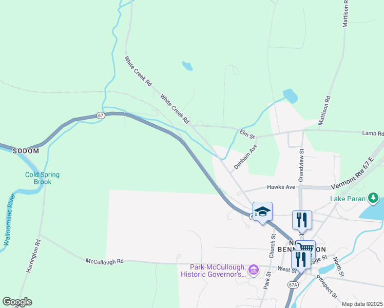 map of restaurants, bars, coffee shops, grocery stores, and more near Vermont 67 in Bennington County