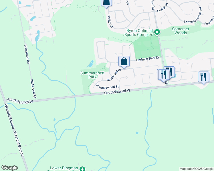 map of restaurants, bars, coffee shops, grocery stores, and more near 1324 Bramblewood Street in London