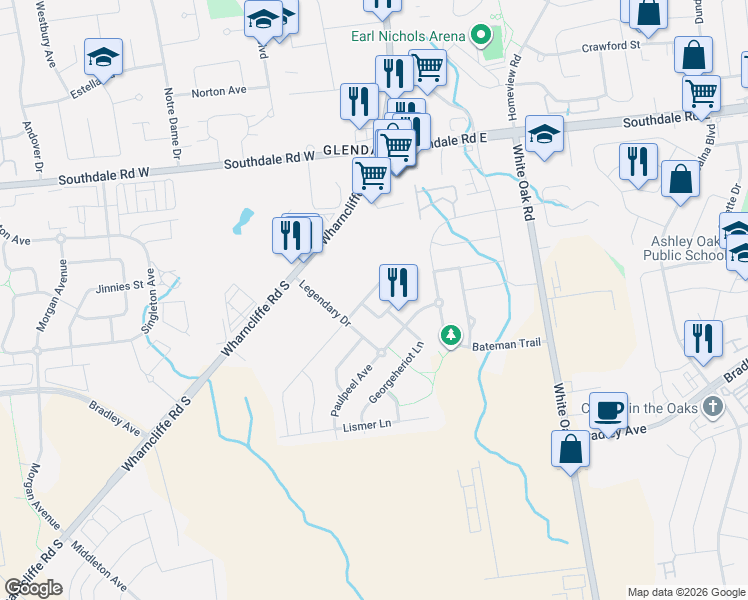 map of restaurants, bars, coffee shops, grocery stores, and more near 3302 Emily Carr Lane in London