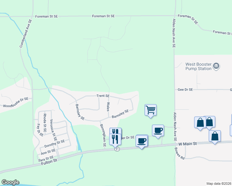 map of restaurants, bars, coffee shops, grocery stores, and more near 11451 Trent Street Southeast in Lowell