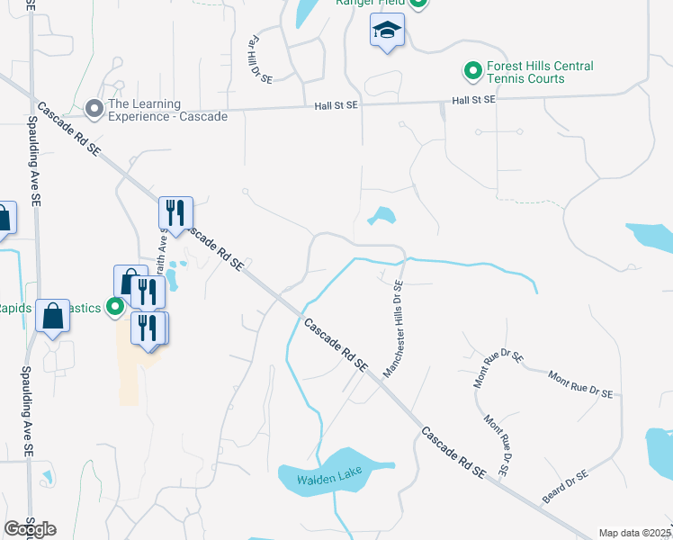 map of restaurants, bars, coffee shops, grocery stores, and more near 5712 Manchester Hills Court Southeast in Grand Rapids