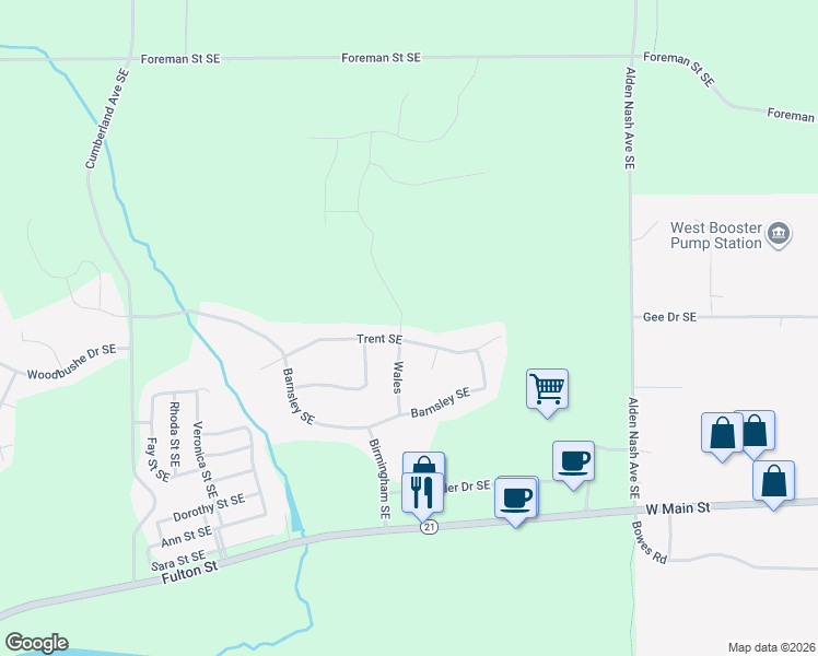 map of restaurants, bars, coffee shops, grocery stores, and more near 11451 Trent Street Southeast in Lowell