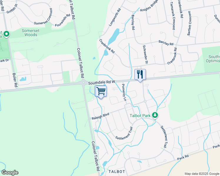 map of restaurants, bars, coffee shops, grocery stores, and more near 7 Galbraith Ct in London