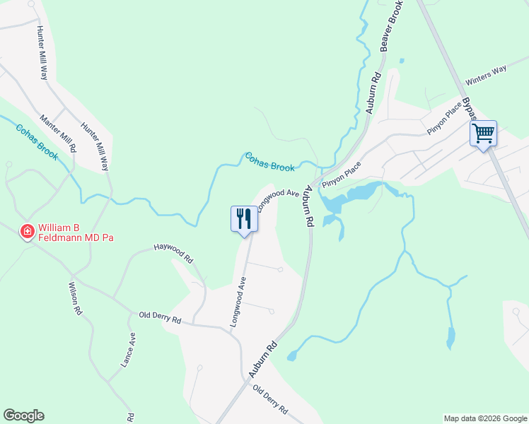 map of restaurants, bars, coffee shops, grocery stores, and more near 16 Longwood Avenue in Londonderry