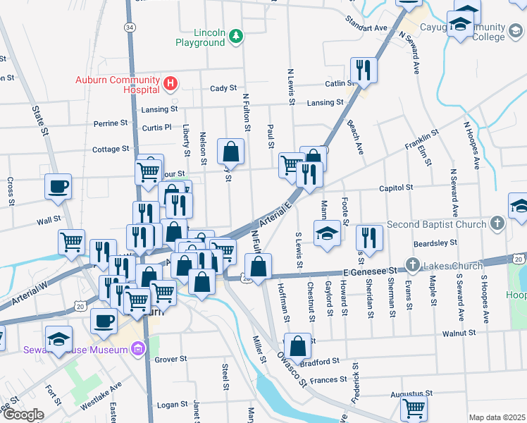 map of restaurants, bars, coffee shops, grocery stores, and more near 49 Arterial West in Auburn