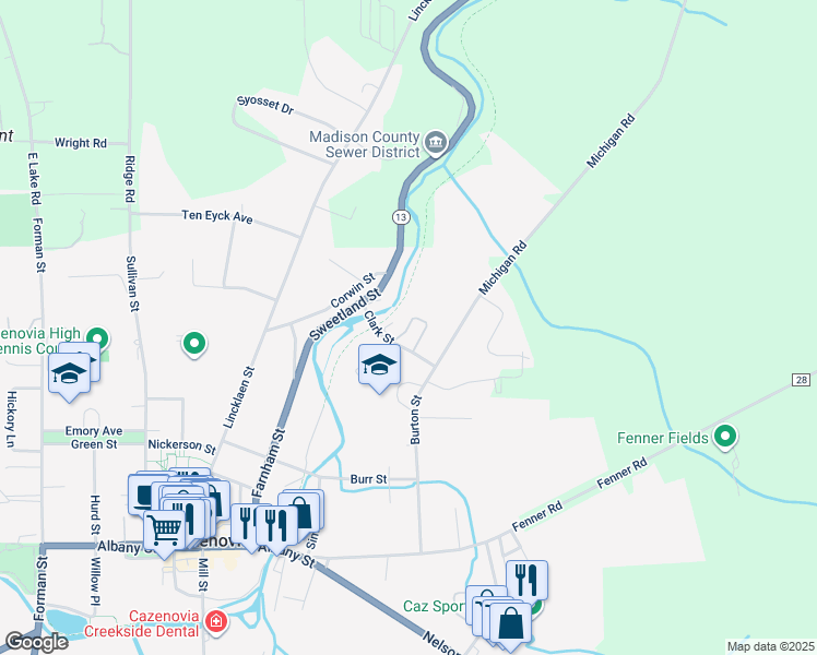 map of restaurants, bars, coffee shops, grocery stores, and more near 8 Clark Street in Cazenovia